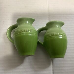Le Creuset Salt & Pepper Shakers Green Farmhouse Pitcher Jug Style Green